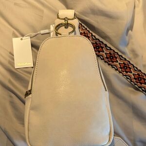 Moda Luxe Cream Crossbody Bag with Patterned Strap